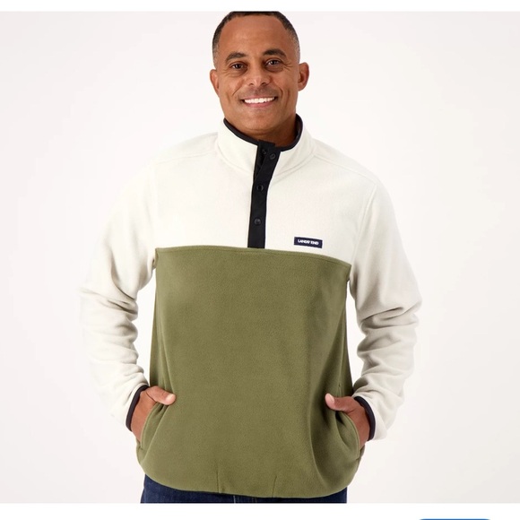 Lands' End Men’s Heritage Fleece
Snap Neck Pullover Two Tone olive green/cream - Picture 1 of 4